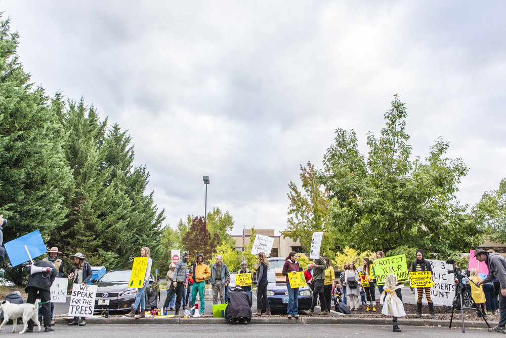 Local residents protest the Nedsbar Timber Sale auction on September 22, 2016. Photo credit: www.timdawphotography.com
